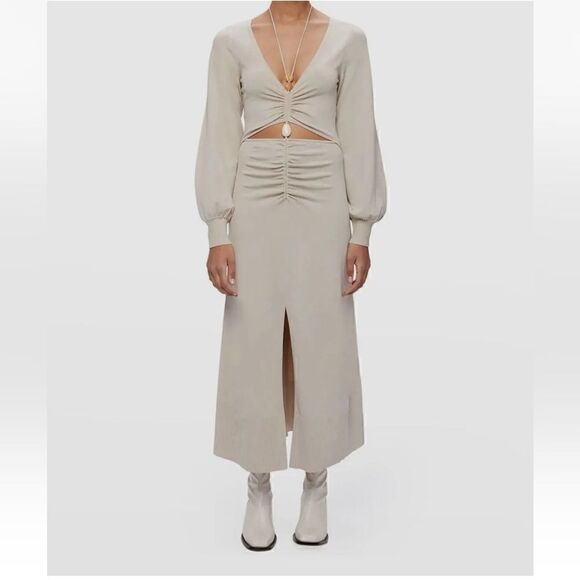 $625 Jonathan Simkhai INEZ Knit midi dress in truffle - Picture 4 of 11